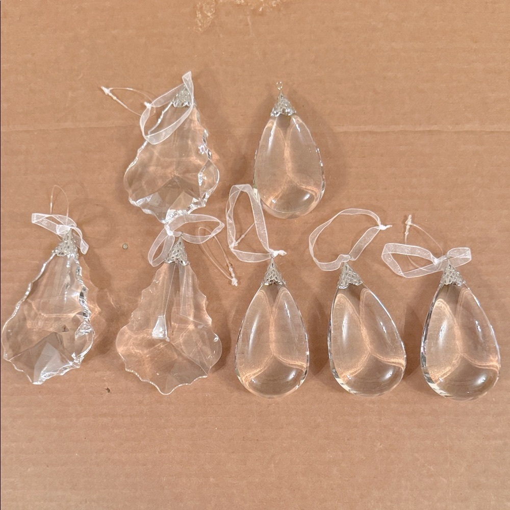 7 Elegant Clear Crystal Holiday Ornaments Set